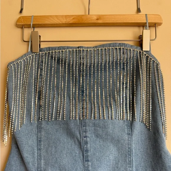 12th Tribe Rylie Denim Strapless Fringe Mini Dress - Picture 5 of 8